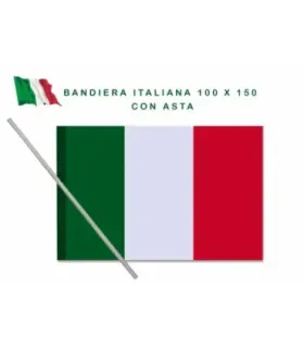 Bandiera Italiana Tricolore 100x150 cm con Asta Inclusa