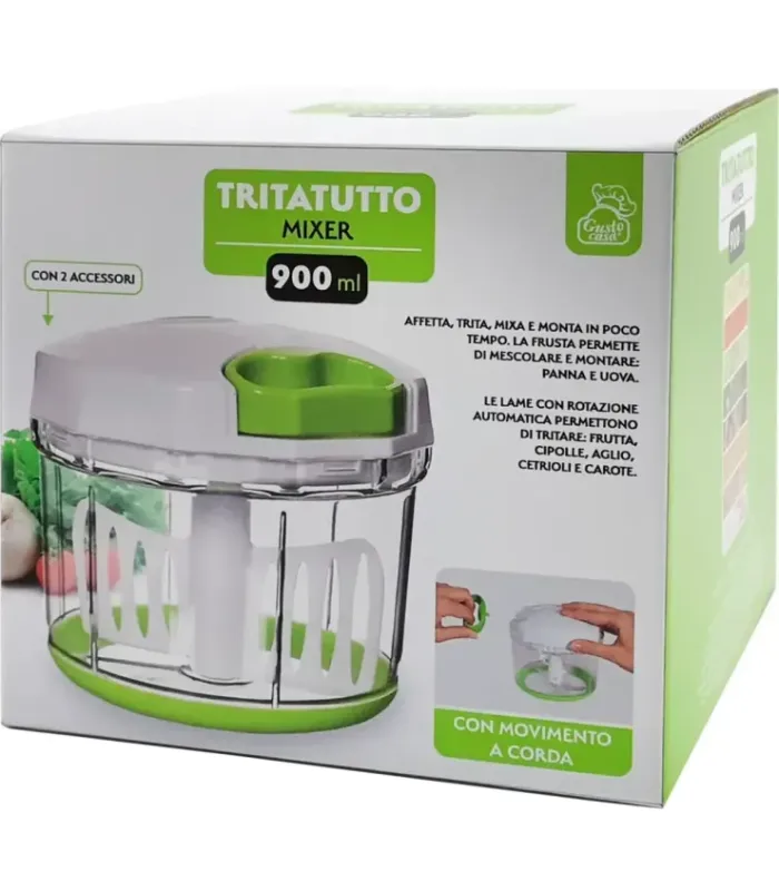 Tritatutto Mixer Manuale a Corda Gusto Casa 900 ml Lame Acciaio