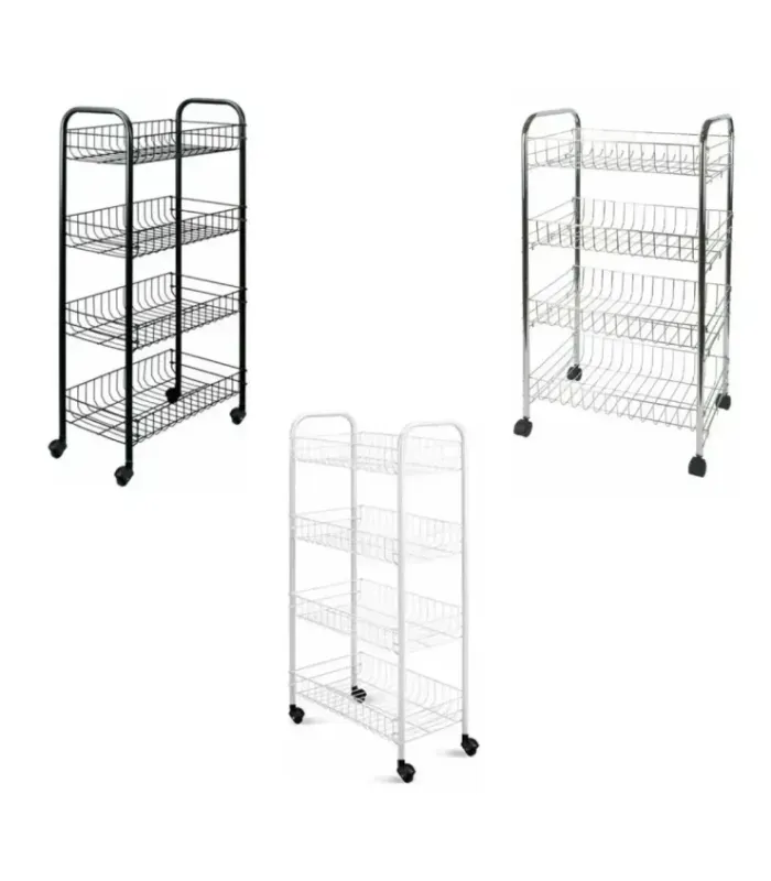 Carrello Portafrutta Portaoggetti a 4 Ripiani con Ruote in Metallo