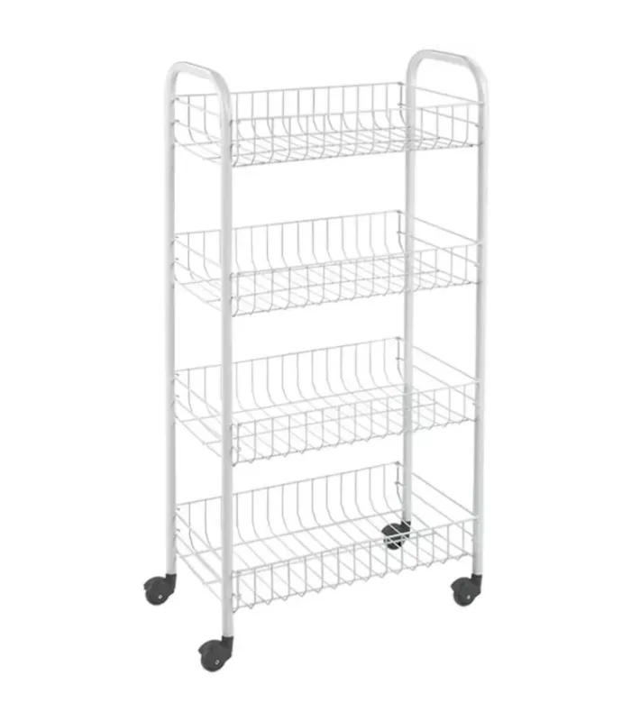 Carrello Portafrutta Portaoggetti a 4 Ripiani con Ruote in Metallo