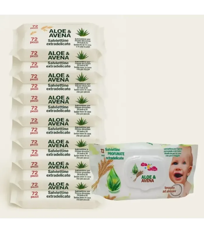 Salviettine Neonato Aloe e Avena Detergenti Umidificate - Mega Scorta
